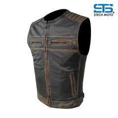 Gilet Moto in pelle da Uomo Stechmoto ST 1180 Vintage Custom & Café Race ST
