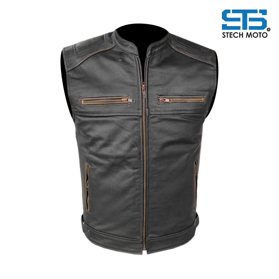 Moto Gilet in pelle Stechmoto ST 1190 BZM Vintage Custom & Café Race ST