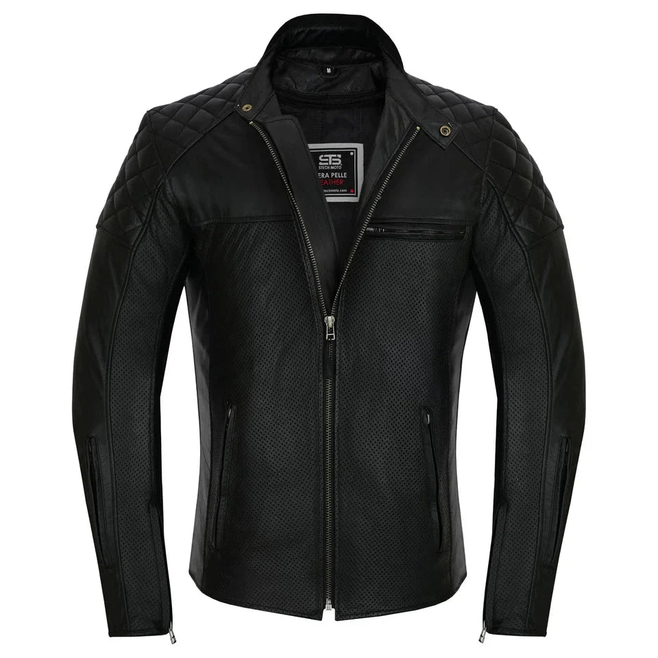 Moto giacca estivo in pelle uomo Stechmoto ST 1720 DOMINO AIR  Vintage Café Race ST
