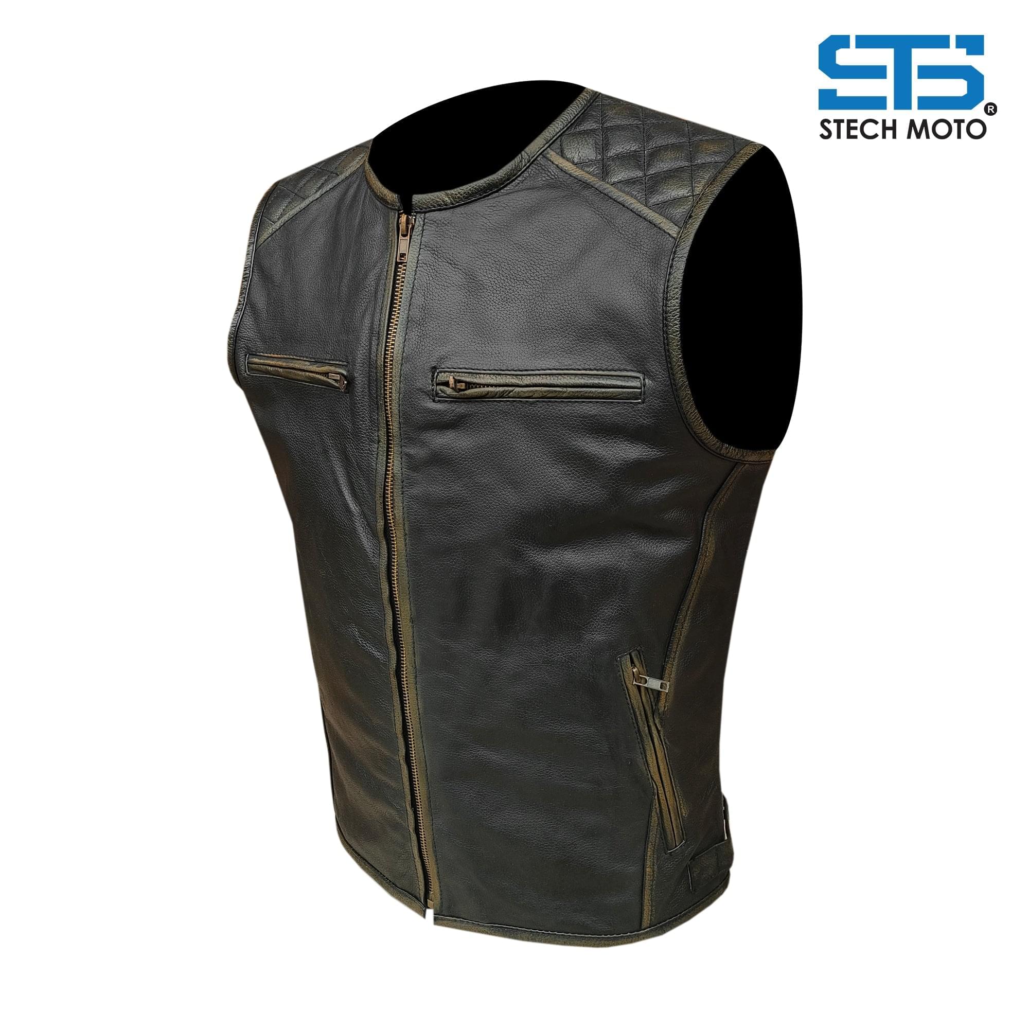 Stechmoto ST 1170 Vintage Custom &amp; Café Race Men's Leather Motorcycle Vest