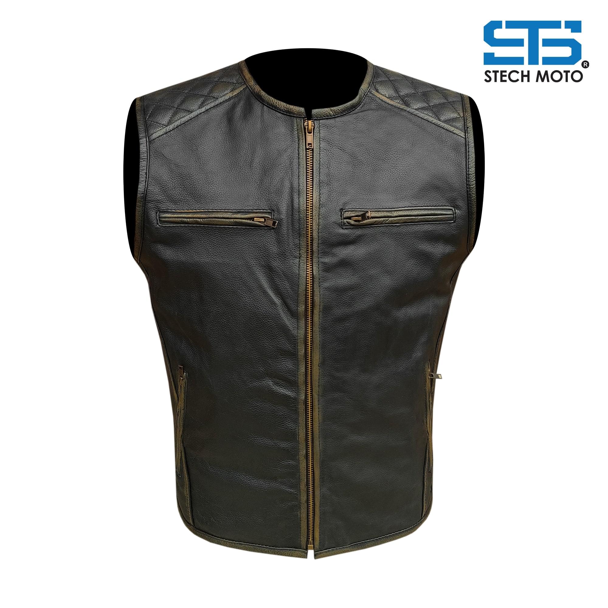 Stechmoto ST 1170 Vintage Custom &amp; Café Race Men's Leather Motorcycle Vest