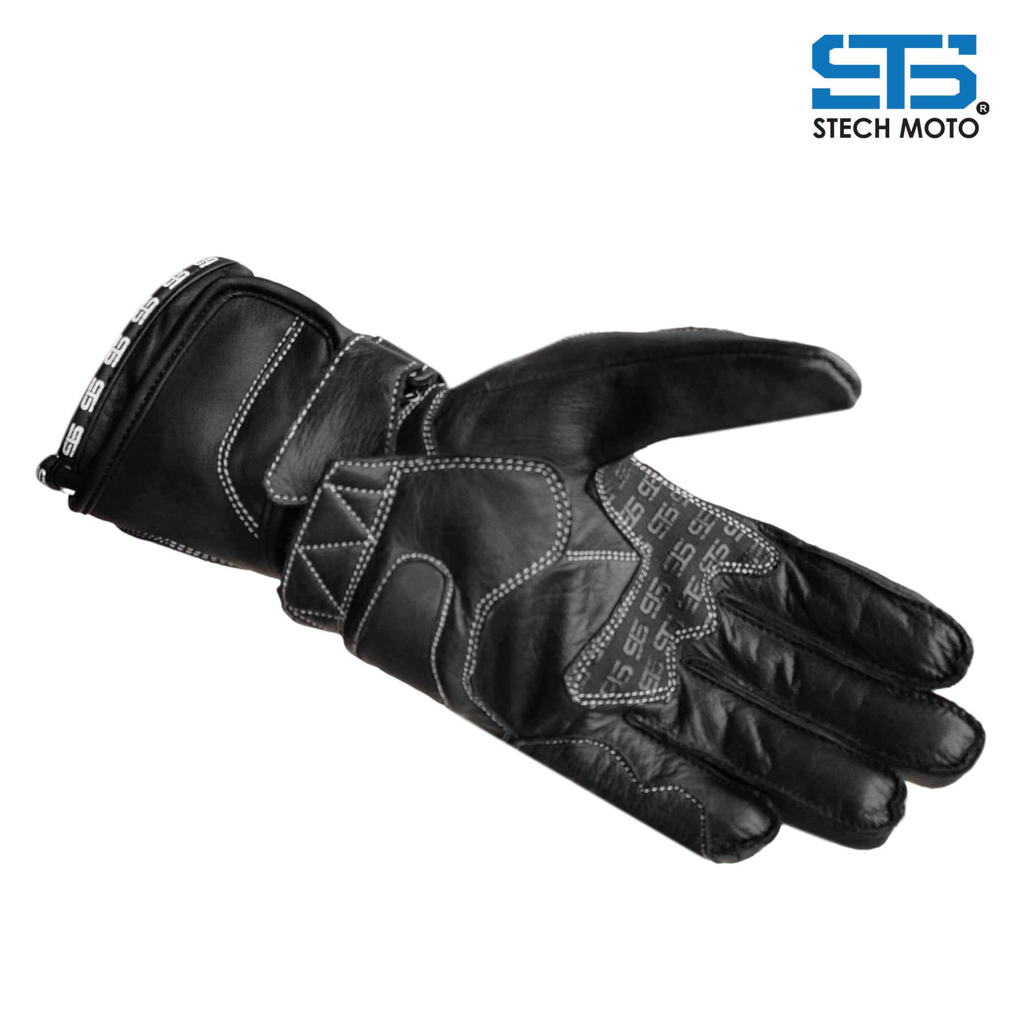 Motorcycle Leather Gloves Stechmoto ST 1830 DKH Touring and urban, off-road white-black