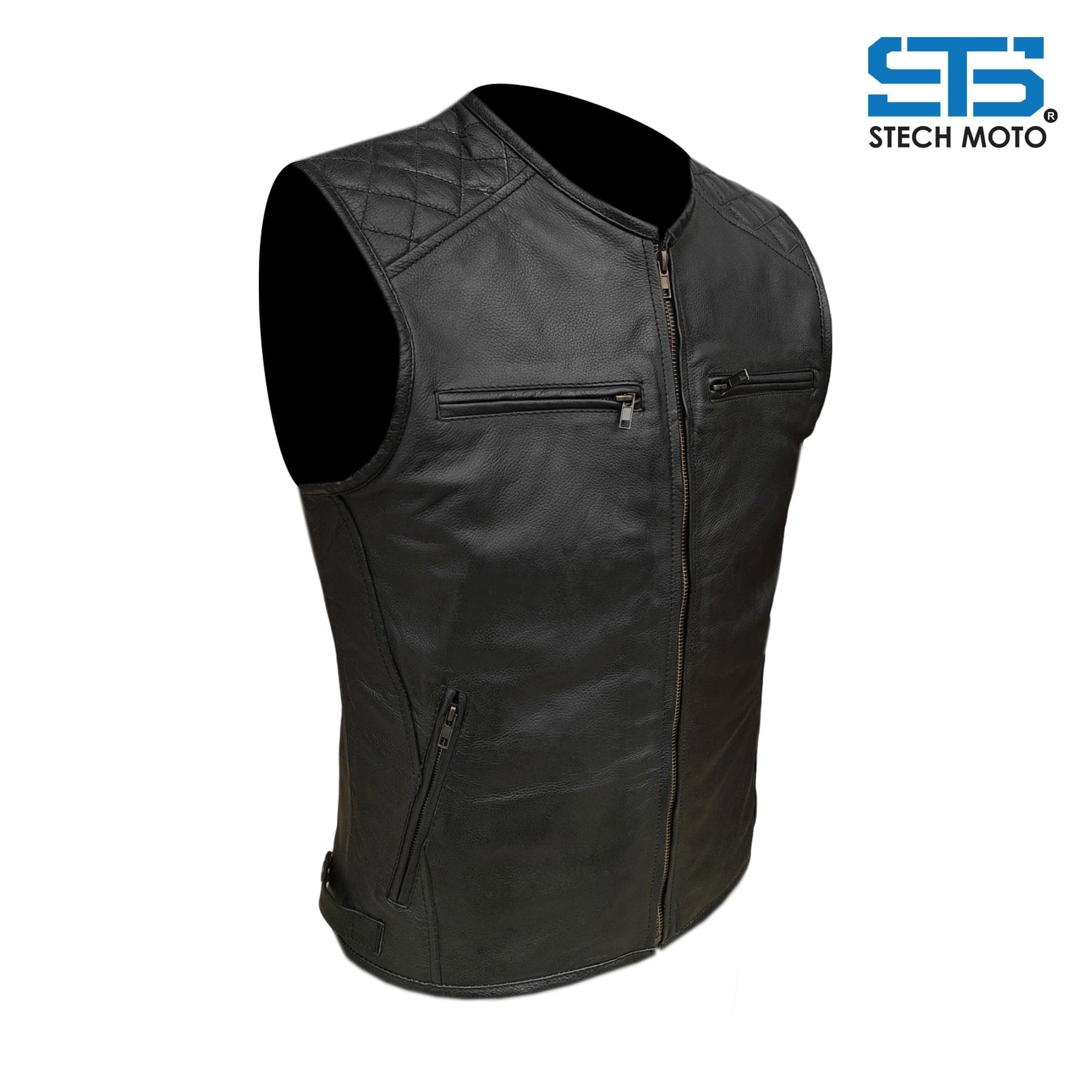 Stechmoto ST 1170 Vintage Custom &amp; Café Race Men's Leather Motorcycle Vest