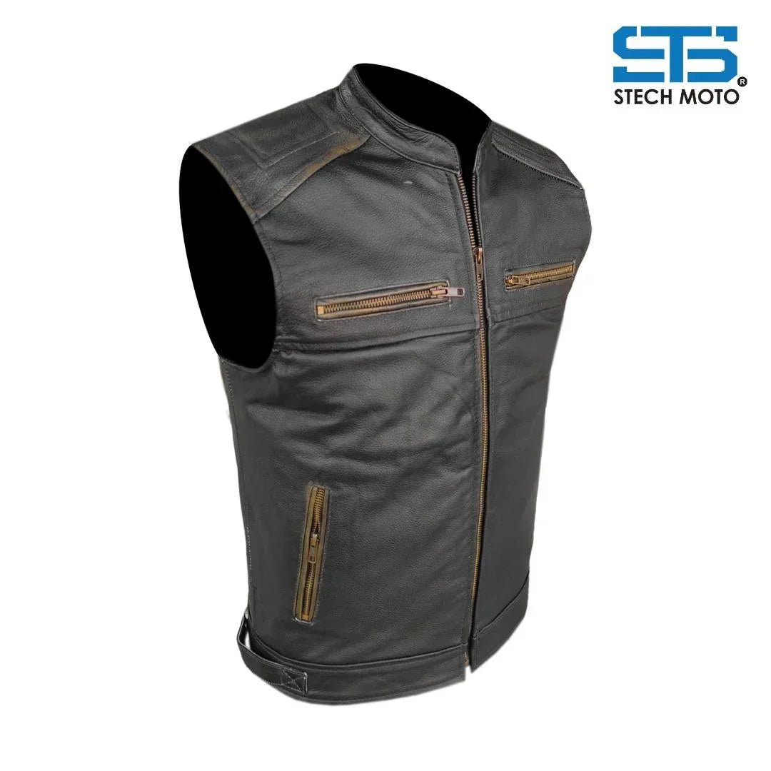 Moto Gilet in pelle S-tech ST 1190 BZM Vintage Custom & Café Race