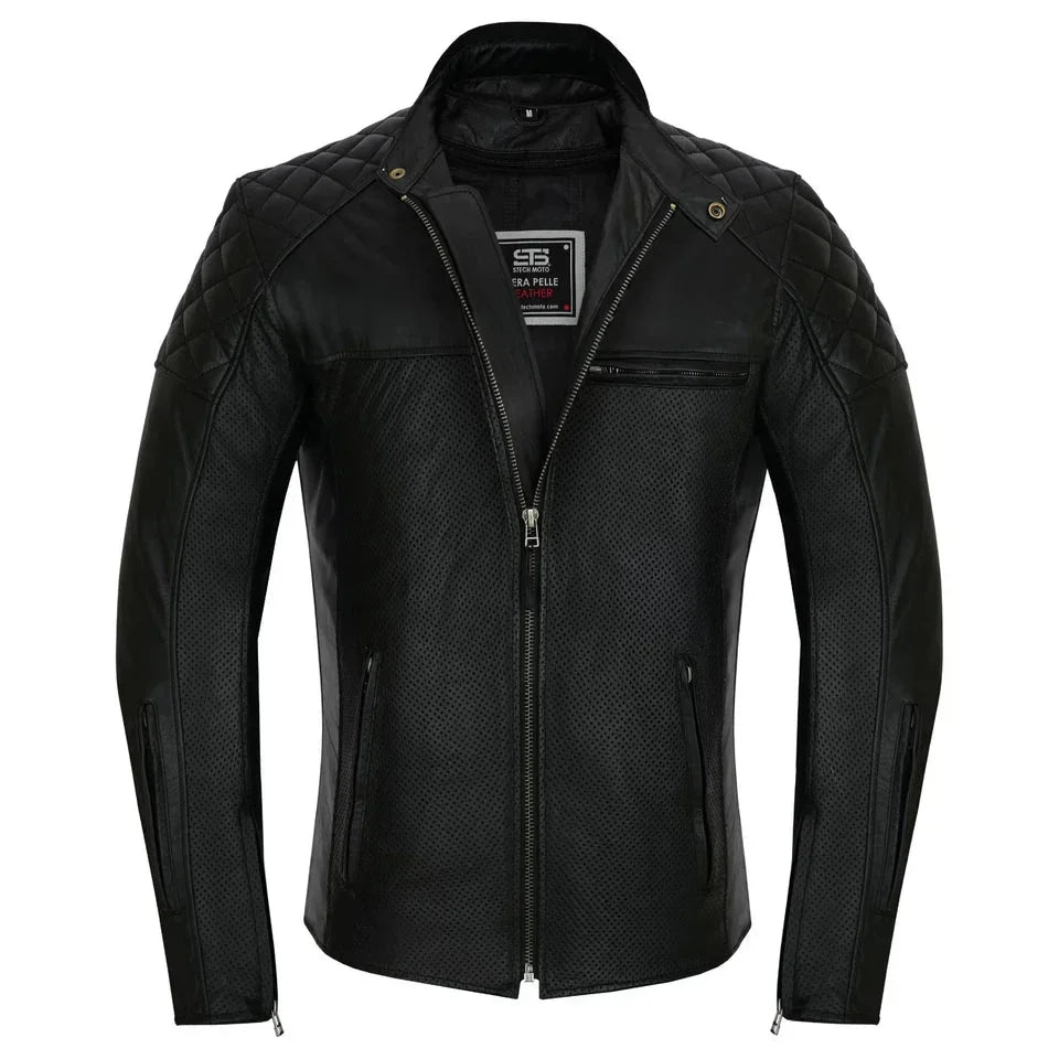 Moto giacca estivo in pelle uomo Stechmoto ST 1720 DOMINO AIR  Vintage Café Race ST
