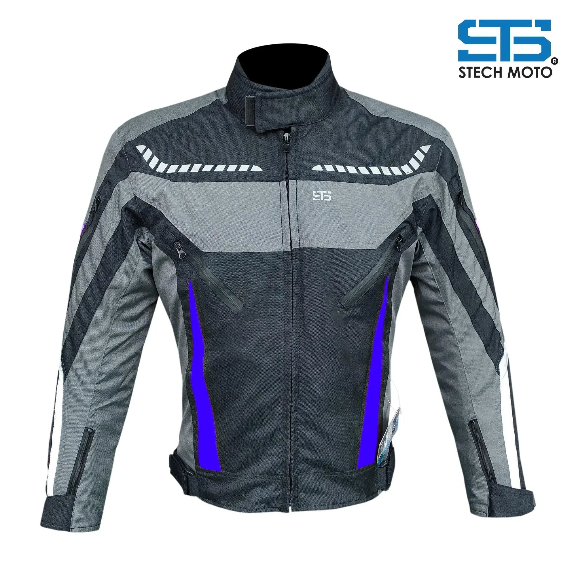 Giubbotto moto uomo in tessuto tecnico grigio e nero con inserti riflettenti, 4 stagioni
