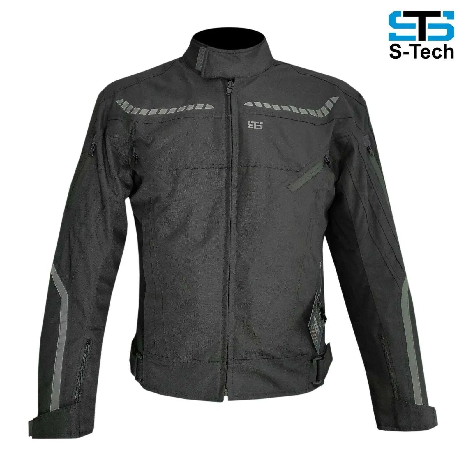 Giubbotto moto uomo in tessuto nero con inserti riflettenti, tecnico 4 stagioni.