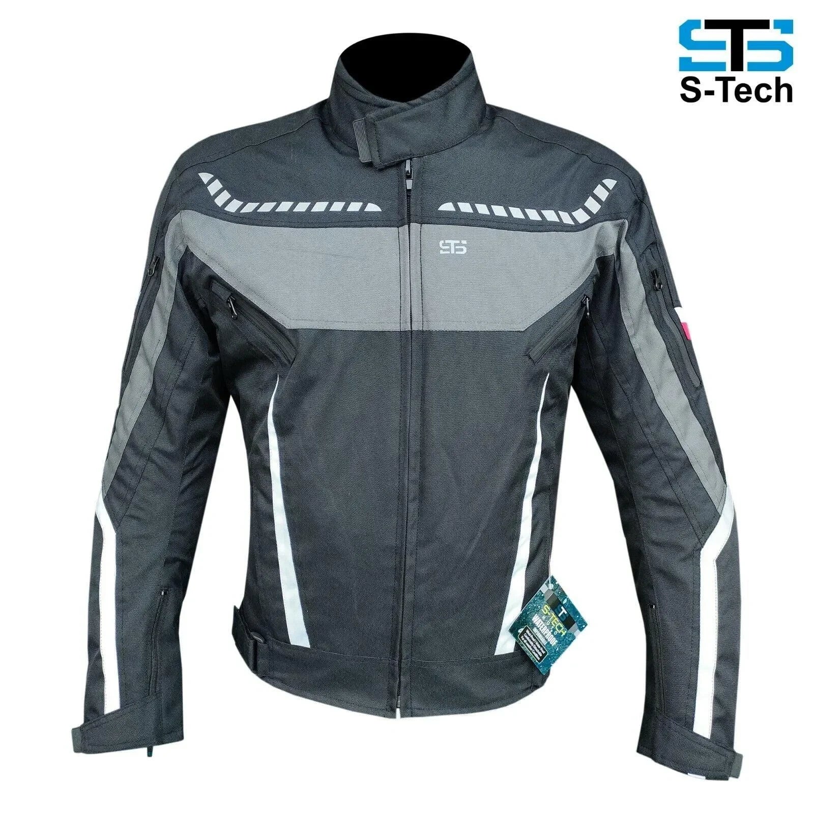 Giubbotto moto uomo in tessuto tecnico nero e grigio con dettagli riflettenti