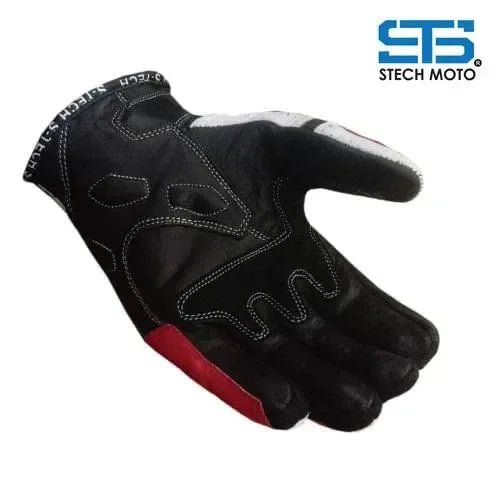 Guanto moto in pelle nero e rosso traforato, design estivo touring e urbano, Stech Moto