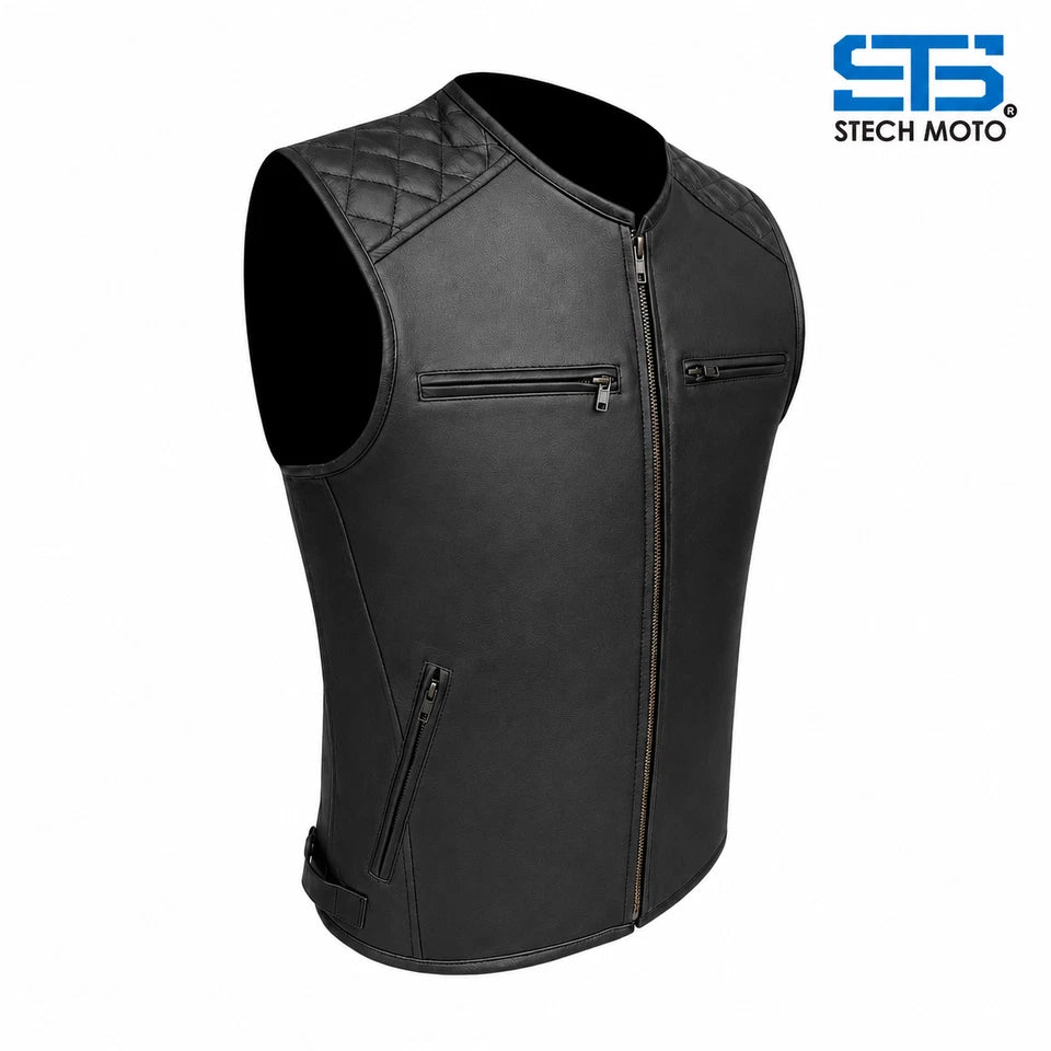 Moto Gilet in pelle da Uomo S-tech ST 1170 Vintage Custom & Café Race