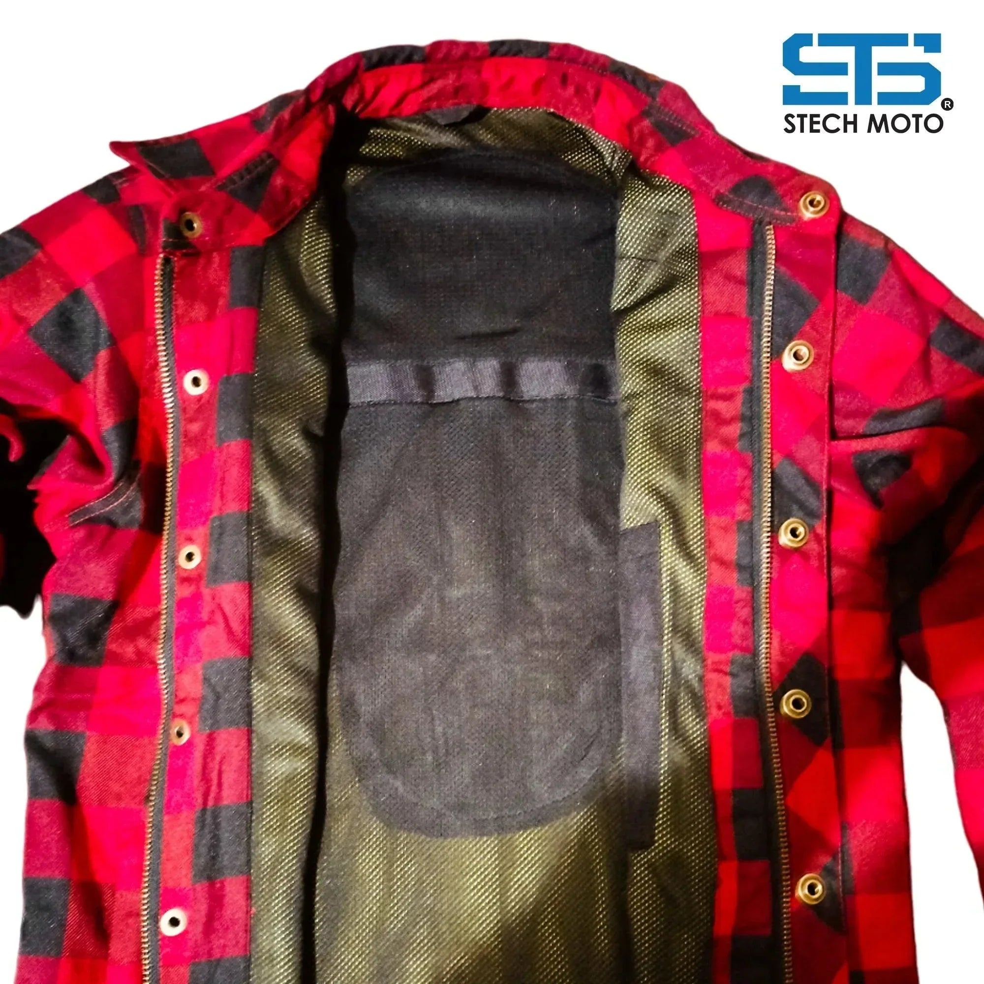 Camicia da moto uomo in flanella rossa con interno aramidico e protezione CE livello 1