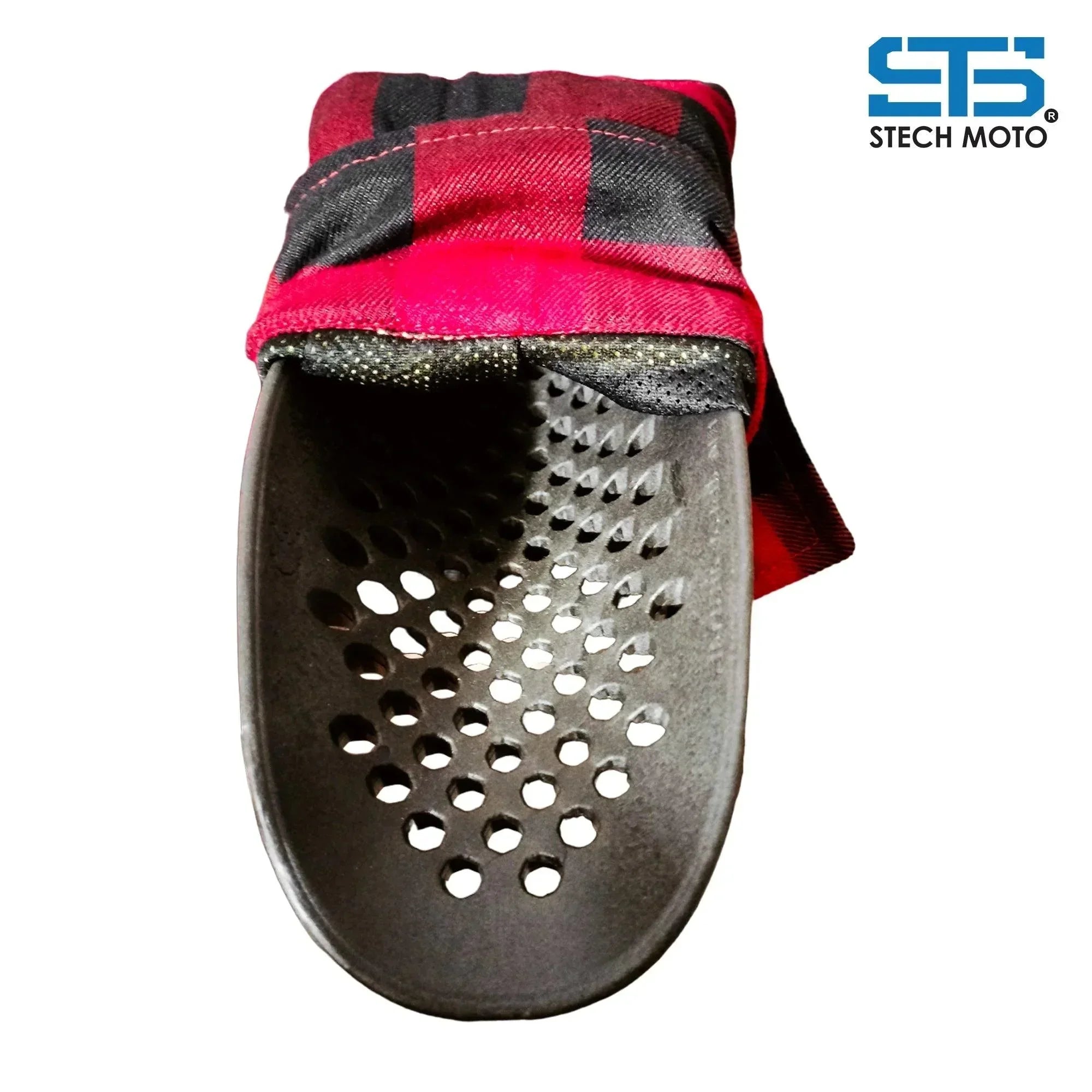 Dettaglio protezione CE livello 1 interno camicia moto cotone flanella rosso nero Stech Moto.