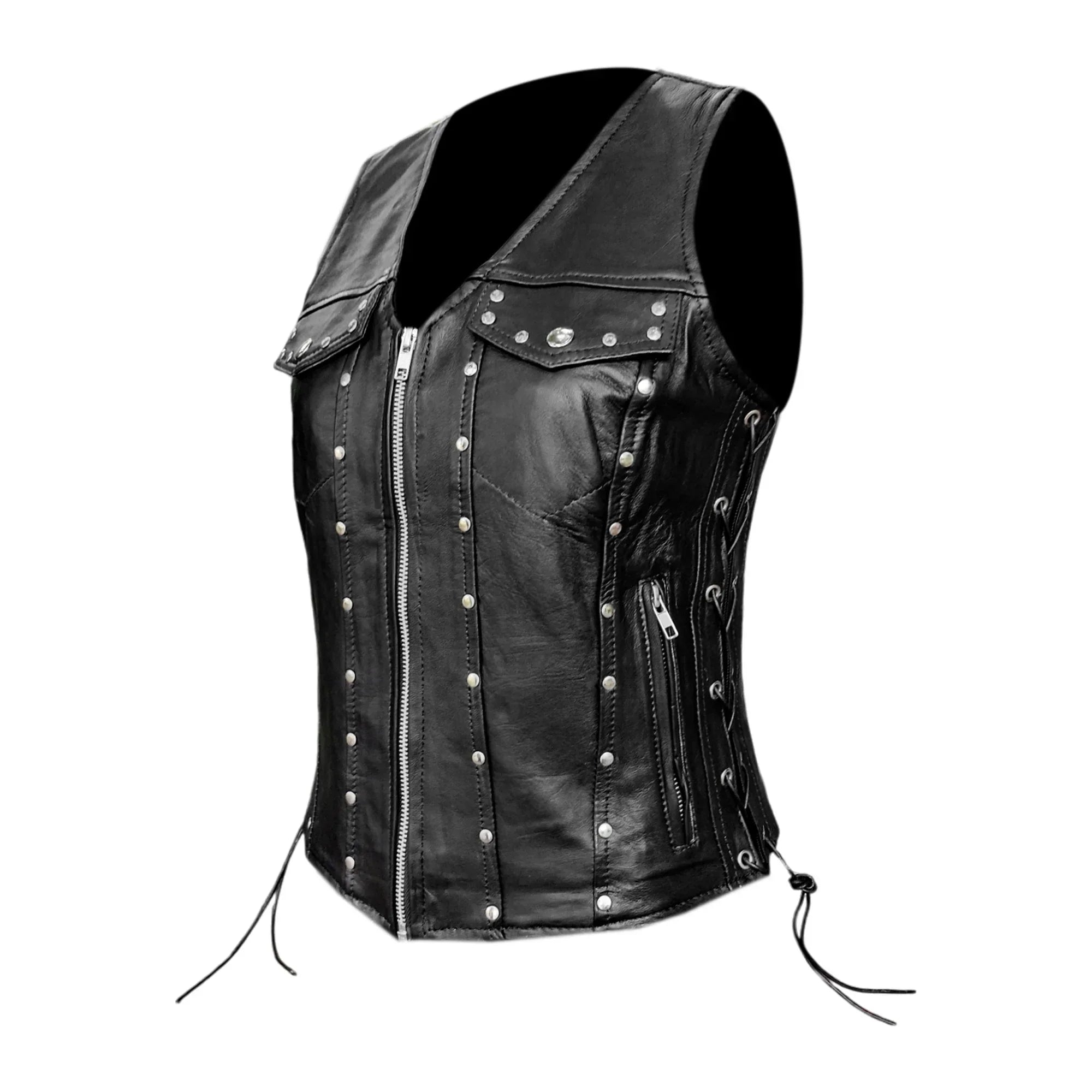 Gilet Moto in pelle donna S-tech ST 1206 Fulmine Vintage Custom & Café Race